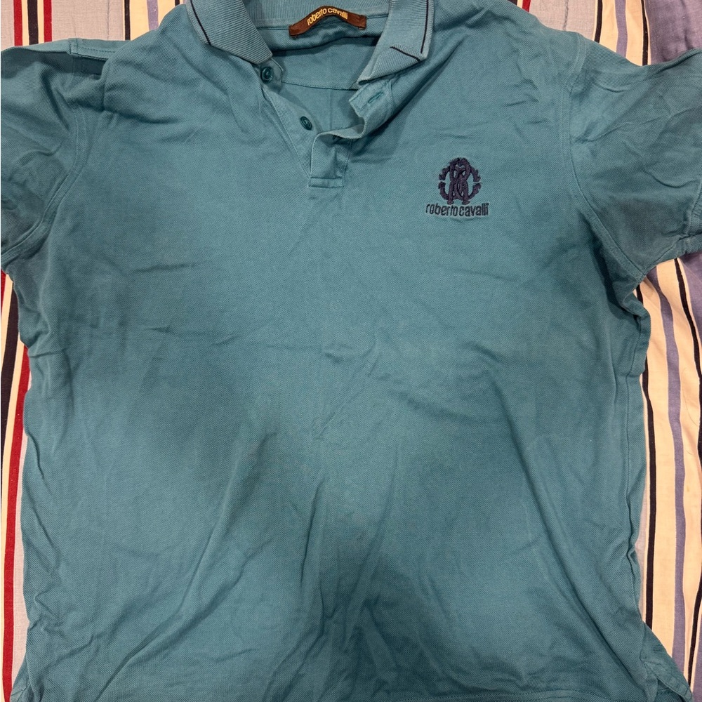 Roberto Cavalli Teal Polo Shirt for Men